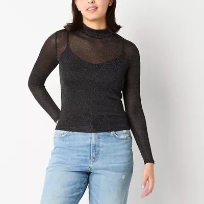 Arizona Build Cami Womens Mock Neck Long Sleeve Juniors T-Shirt