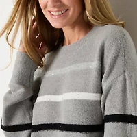 Liz Claiborne Womens Crew Neck Long Sleeve Striped Pullover Sweater