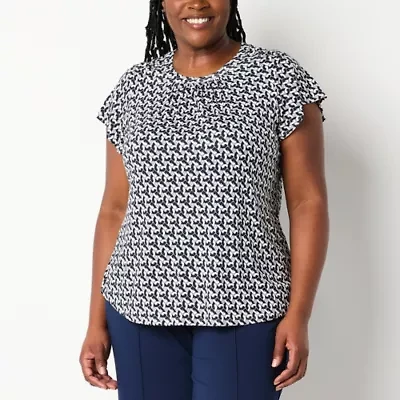 Liz Claiborne Womens Plus Crew Neck Short Sleeve Blouse