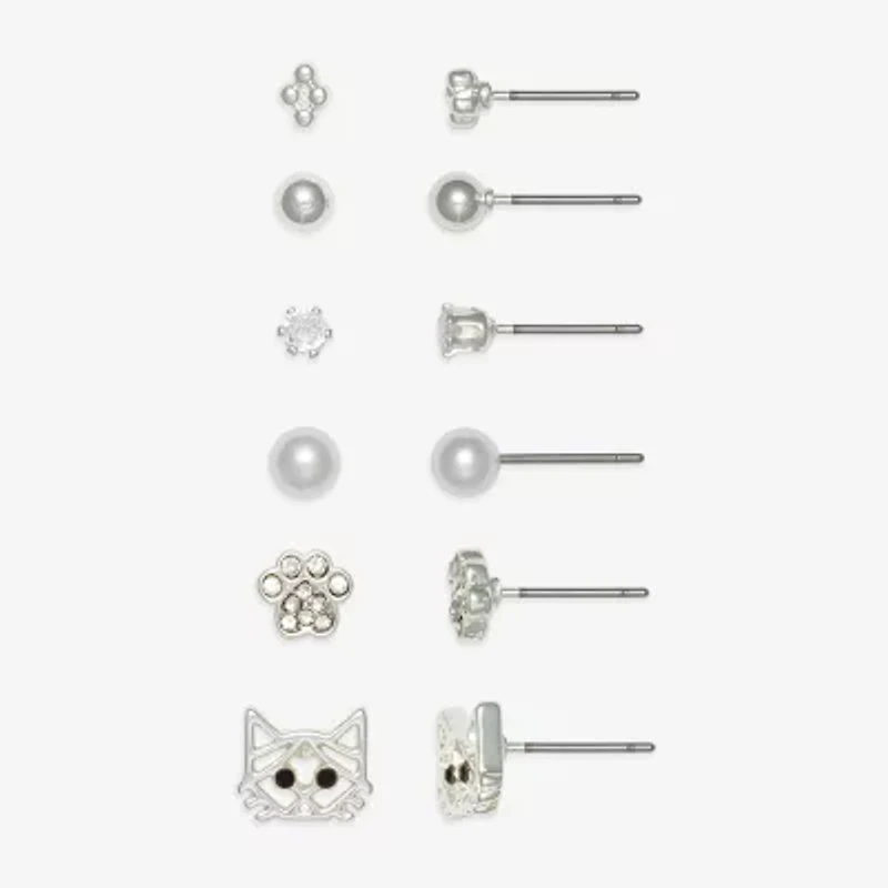 Mixit Womens Cubic Zirconia Stainless Steel Hypoallergenic 6 Pair Earring Set