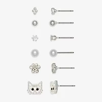 Mixit Womens Cubic Zirconia Stainless Steel Hypoallergenic 6 Pair Earring Set