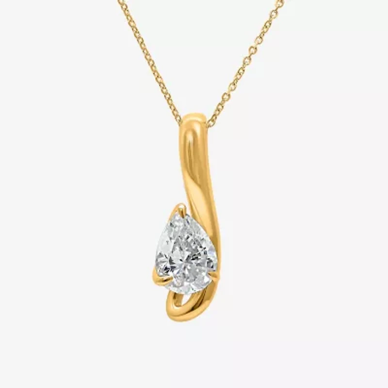 I / I1) Womens CT. Lab Grown White Diamond 10K Gold Pear 18 Inch Pendant Necklace
