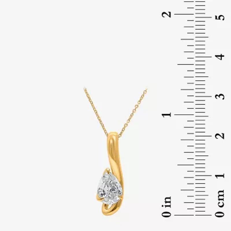(I / I1) Womens 1 CT. T.W. Lab Grown White Diamond 10K Gold Pear 18 Inch Pendant Necklace