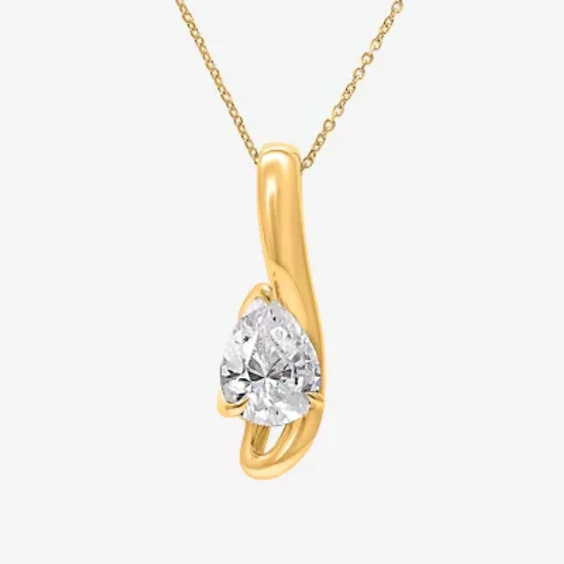 (I / I1) Womens 2 CT. Lab Grown White Diamond 10K Gold Pear 18 Inch Pendant Necklace