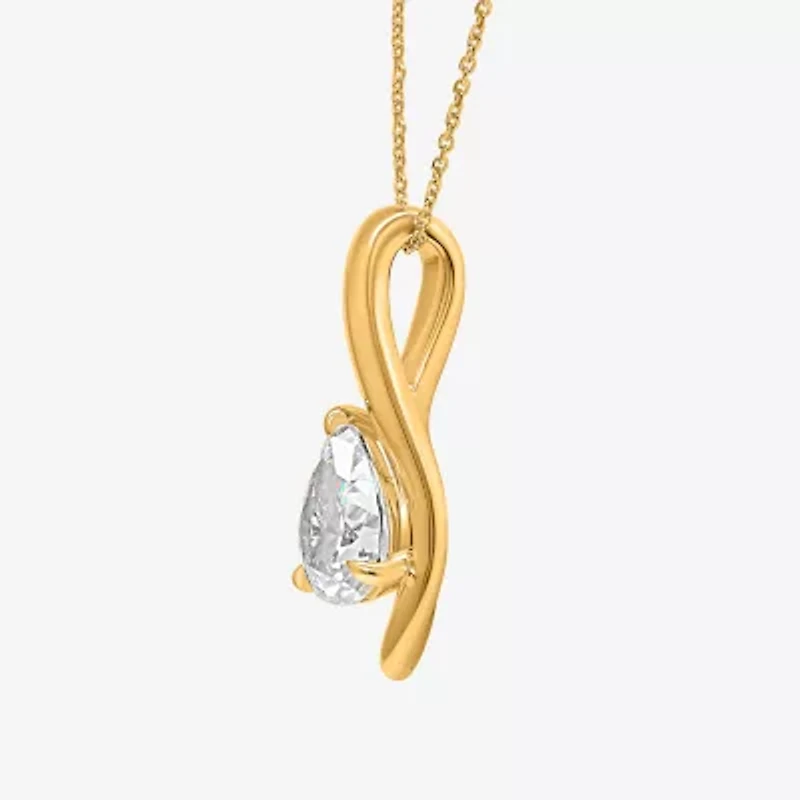 (I / I1) Womens 2 CT. Lab Grown White Diamond 10K Gold Pear 18 Inch Pendant Necklace