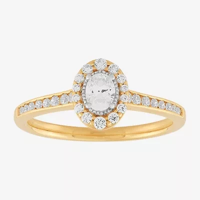 (H-I / Si1-Si2) Womens 1/2 CT. T.W. Lab Grown White Diamond 10K Gold Oval Side Stone Halo Engagement Ring