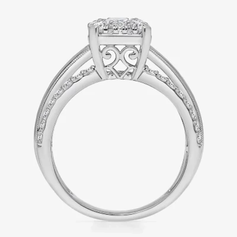 (I / I1) Womens 2 CT. T.W. Lab Grown White Diamond 10K Gold Side Stone Engagement Ring