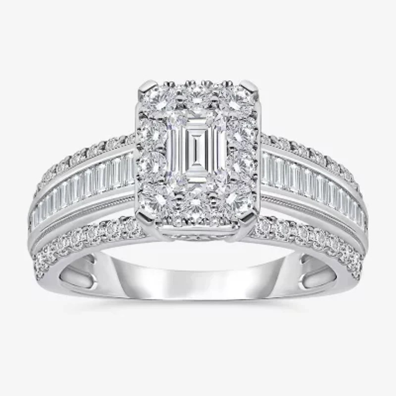 (I / I1) Womens 2 CT. T.W. Lab Grown White Diamond 10K Gold Side Stone Engagement Ring