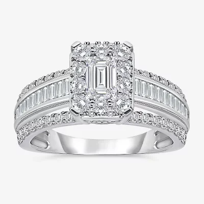 (I / I1) Womens 2 CT. T.W. Lab Grown White Diamond 10K Gold Side Stone Engagement Ring