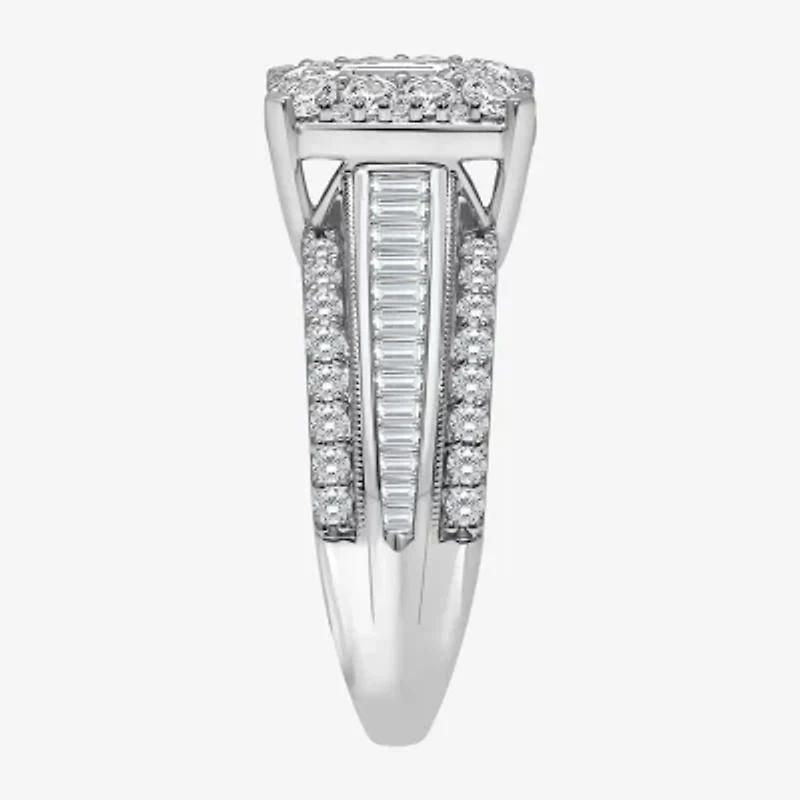 (I / I1) Womens 2 CT. T.W. Lab Grown White Diamond 10K Gold Side Stone Engagement Ring