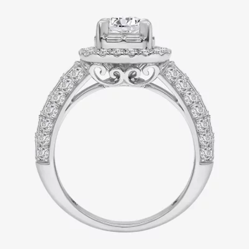 (I / I1) Womens 2 CT. T.W. Lab Grown White Diamond 10K Gold Round Side Stone Engagement Ring