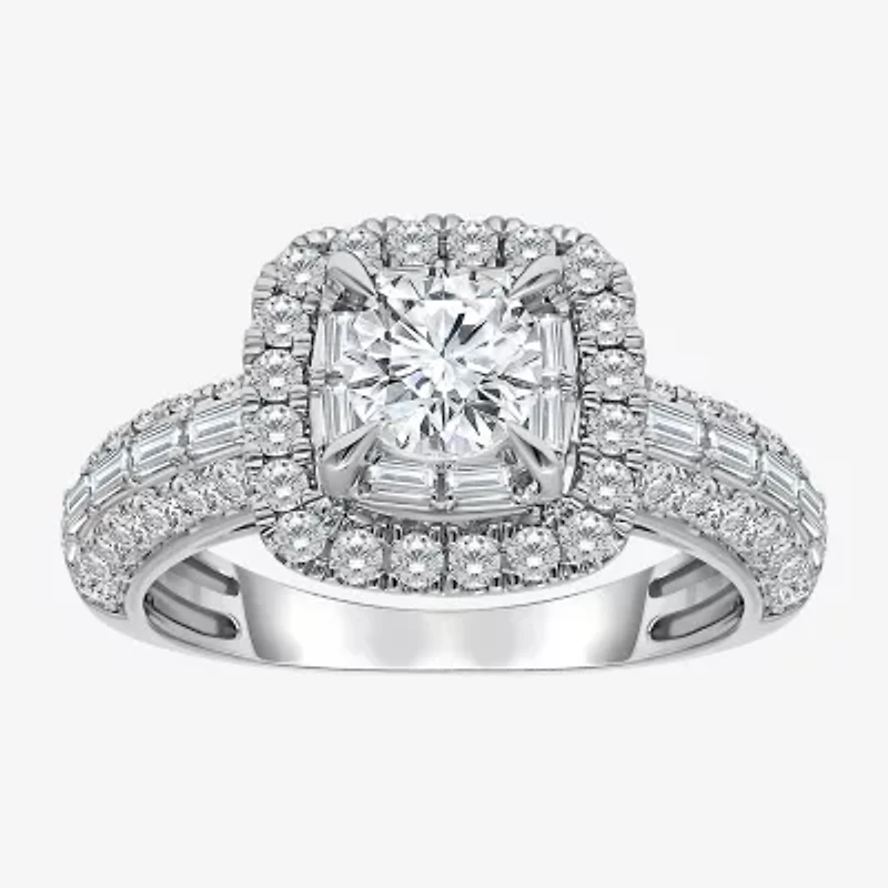 (I / I1) Womens 2 CT. T.W. Lab Grown White Diamond 10K Gold Round Side Stone Engagement Ring