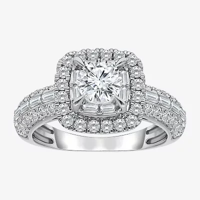 (I / I1) Womens 2 CT. T.W. Lab Grown White Diamond 10K Gold Round Side Stone Engagement Ring