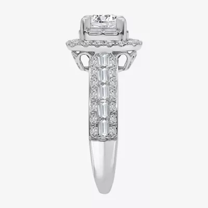 (I / I1) Womens 2 CT. T.W. Lab Grown White Diamond 10K Gold Round Side Stone Engagement Ring