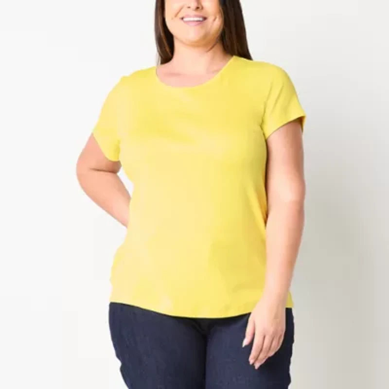 St. John's Bay Womens Crew Neck Short Sleeve Plus T-Shirt
