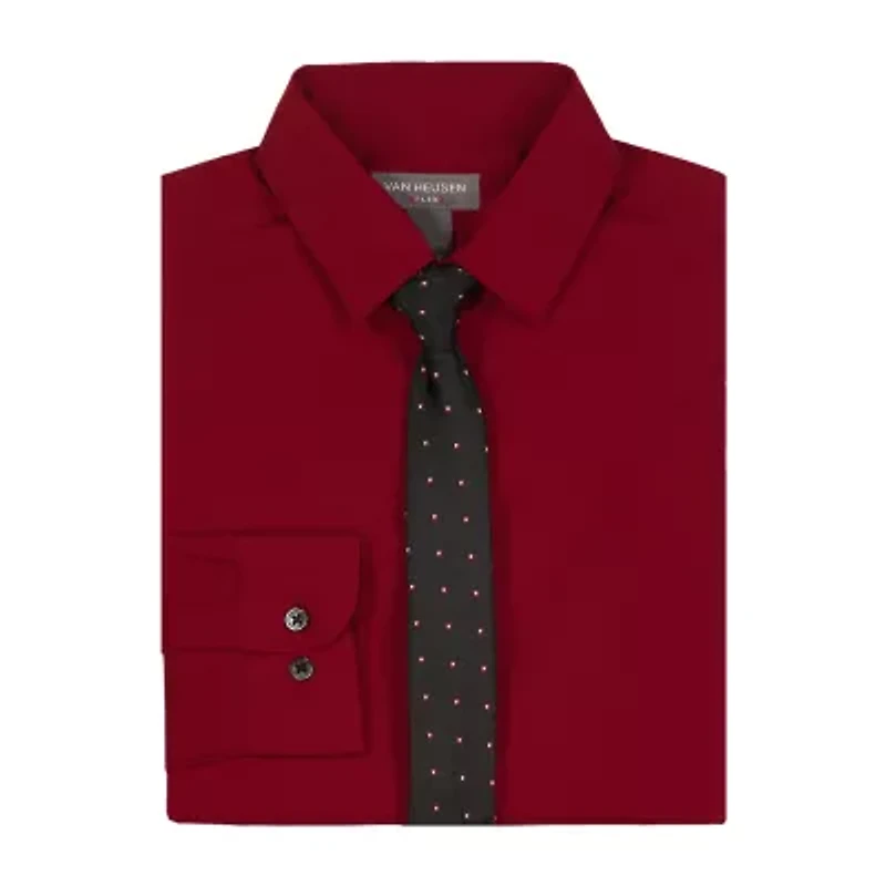 Van Heusen Little & Big Kid Boys Stretch Fabric Long Sleeve Point Collar Shirt + Tie Set