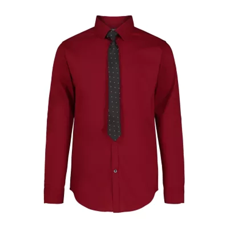 Van Heusen Little & Big Kid Boys Stretch Fabric Long Sleeve Point Collar Shirt + Tie Set