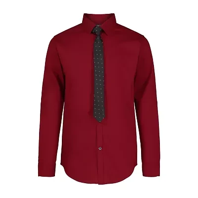 Van Heusen Little & Big Kid Boys Stretch Fabric Long Sleeve Point Collar Shirt + Tie Set