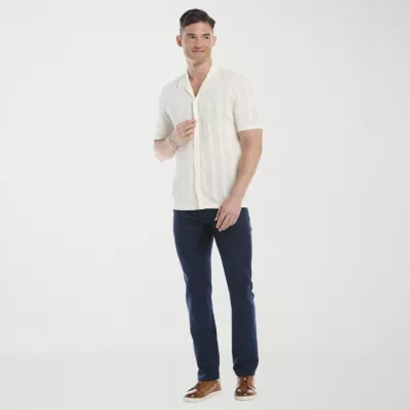 Cubavera Mesh Stripe Coatfront Sweater Mens Short Sleeve Button Cardigan