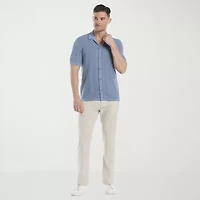 Cubavera Mesh Stripe Mens Short Sleeve Button Cardigan