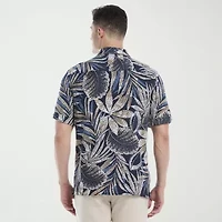 Cubavera Pointillism Tropical Print Mens Short Sleeve Regular Fit Button-Down Shirt