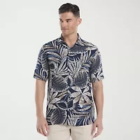 Cubavera Pointillism Tropical Print Mens Short Sleeve Regular Fit Button-Down Shirt
