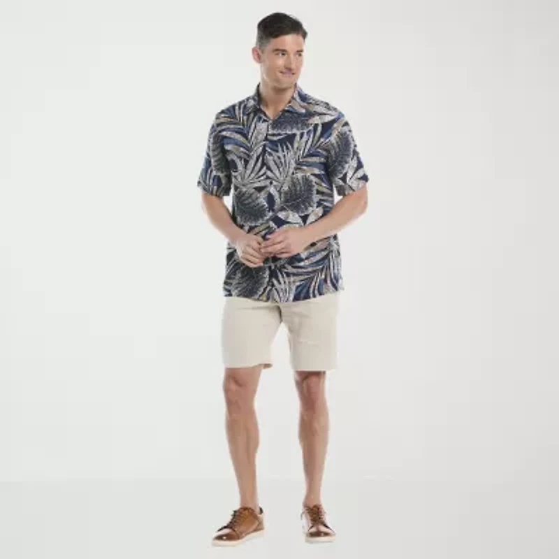 Cubavera Pointillism Tropical Print Mens Short Sleeve Regular Fit Button-Down Shirt