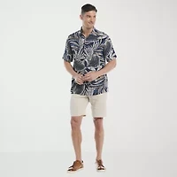 Cubavera Pointillism Tropical Print Mens Short Sleeve Regular Fit Button-Down Shirt