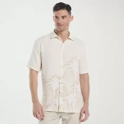 Cubavera Batik Palm Print Mens Short Sleeve Regular Fit Button-Down Shirt