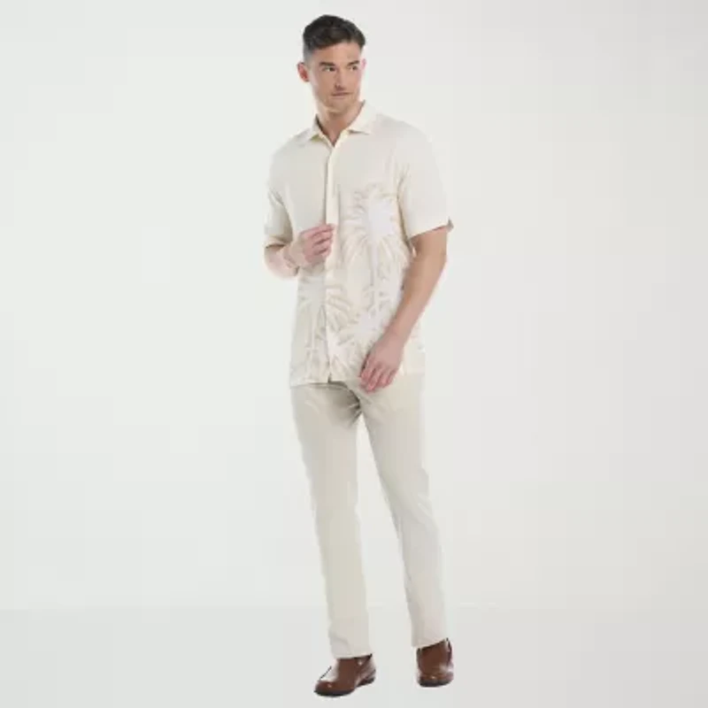 Cubavera Batik Palm Print Mens Short Sleeve Regular Fit Button-Down Shirt