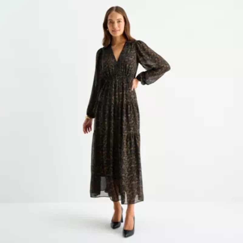Isabel & Nina Womens Long Sleeve Floral Maxi Dress