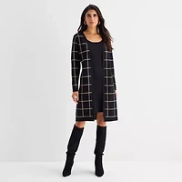 Studio 1 Womens Long Sleeve Windowpane Midi Faux-Jacket Sweater Dress