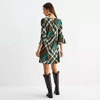 Jessica Howard Womens 3/4 Sleeve Plaid Shift Dress