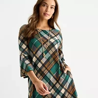 Jessica Howard Womens 3/4 Sleeve Plaid Shift Dress