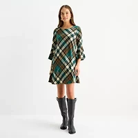 Jessica Howard Womens 3/4 Sleeve Plaid Shift Dress