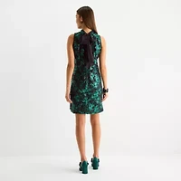 Robbie Bee Womens Sleeveless Jacquard Shift Dress