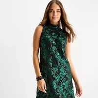 Robbie Bee Womens Sleeveless Jacquard Shift Dress
