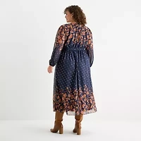 MSK Womens Long Sleeve Floral Plus Maxi Dress