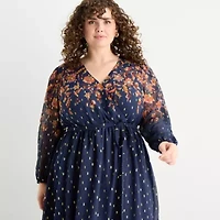 MSK Womens Long Sleeve Floral Plus Maxi Dress