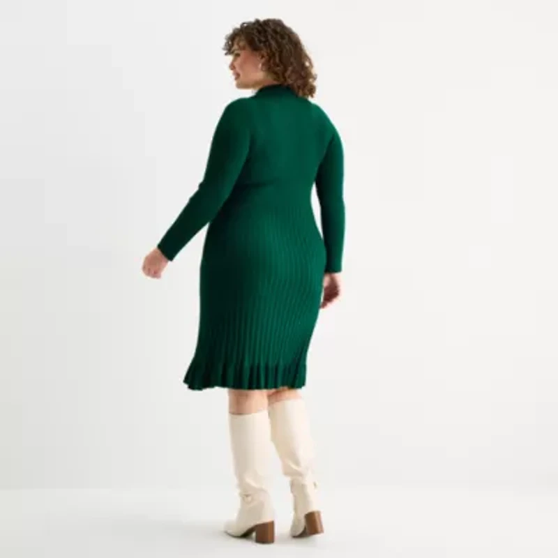 Robbie Bee Womens Plus Long Sleeve Midi Sweater Dress