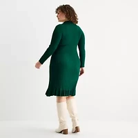 Robbie Bee Womens Plus Long Sleeve Midi Sweater Dress