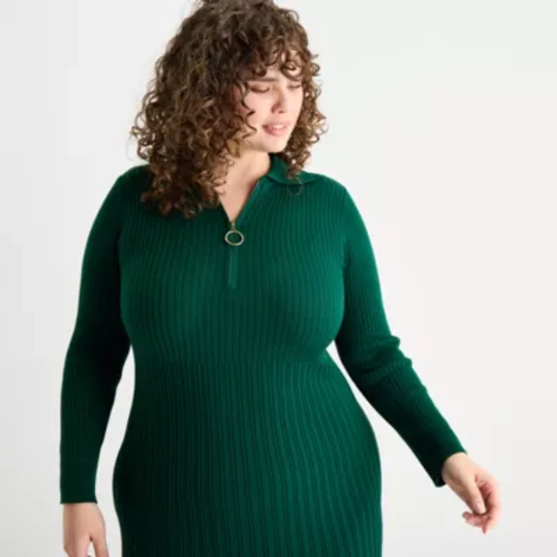 Robbie Bee Womens Plus Long Sleeve Midi Sweater Dress