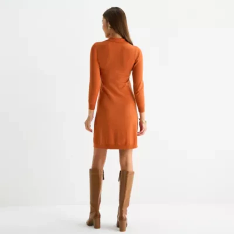 Robbie Bee Womens Petite Long Sleeve Rib Knit Sweater Dress