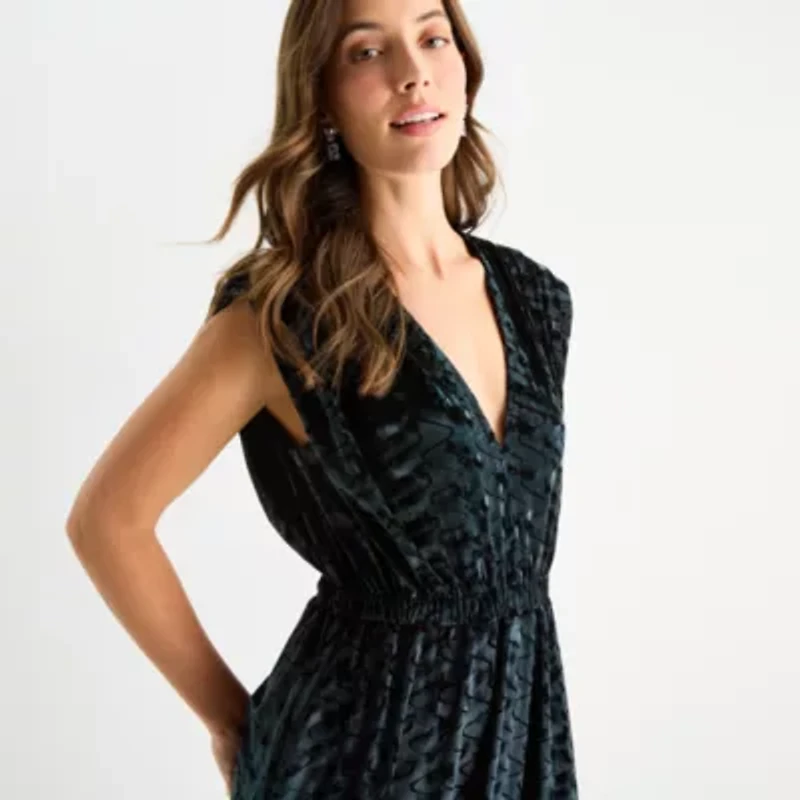 Sam And Jess Velvet Womens Sleeveless Scroll Evening Gown