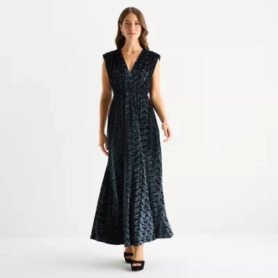 Sam And Jess Velvet Womens Sleeveless Scroll Evening Gown