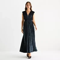 Sam And Jess Velvet Womens Sleeveless Scroll Evening Gown