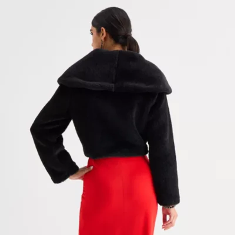 Perceptions Faux Fur Womens Long Sleeve Shrug
