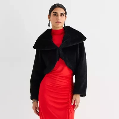 Perceptions Faux Fur Womens Long Sleeve Shrug