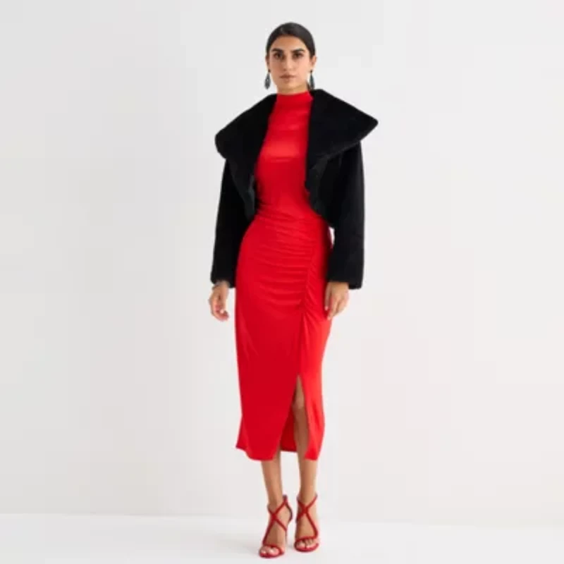 Perceptions Faux Fur Womens Long Sleeve Shrug