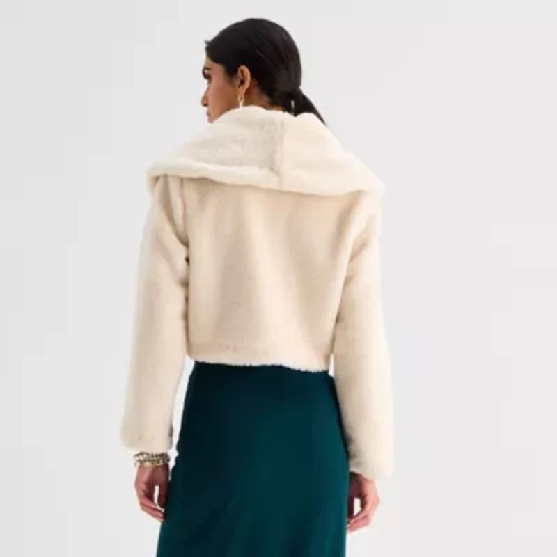 Perceptions Faux Fur Womens Long Sleeve Shrug